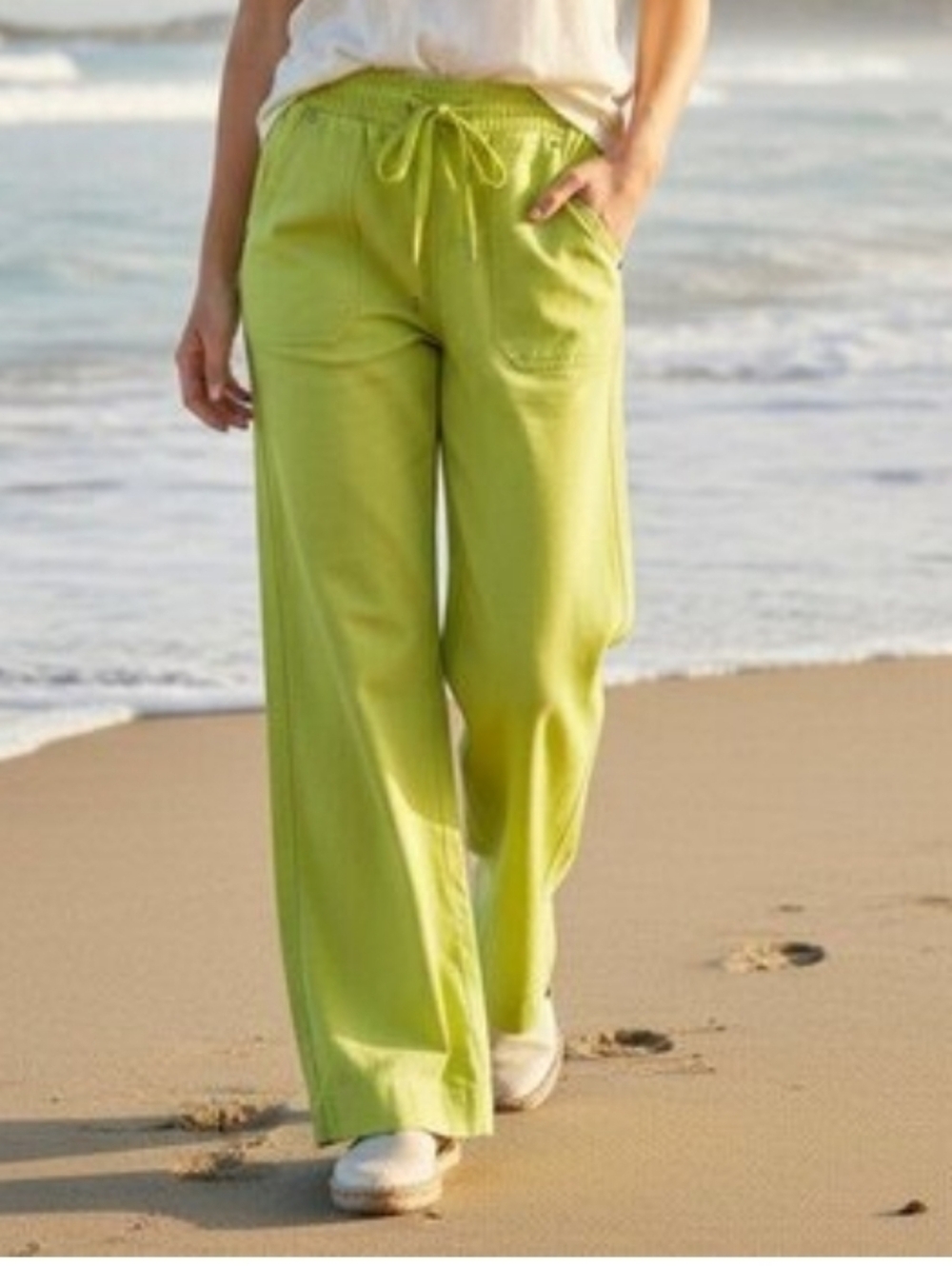 Ci Sono Los Angeles Linen Collection Pants Lime Green XL